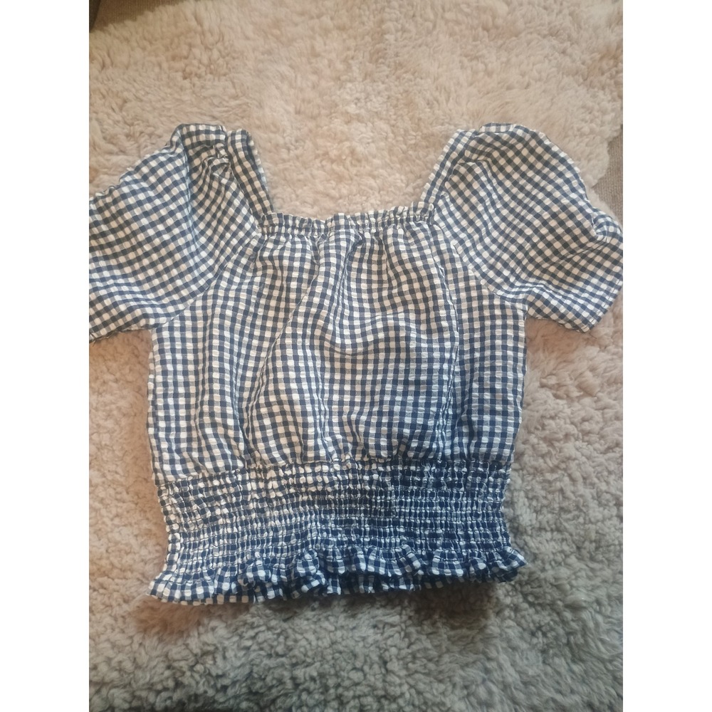 Art Class Girls Gingham Puff Sleeve Smocked Top Black White Large 10/12 Cottage - Picture 3 of 3